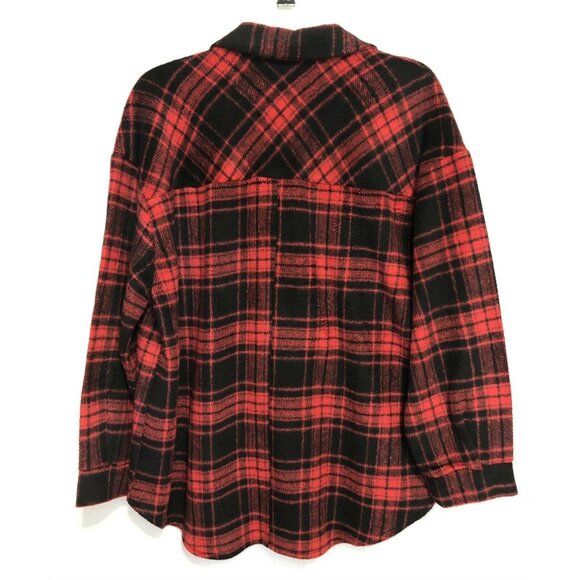 Hyfve Women’s Size Large Red Plaid Long Sleeve Button Up Flannel Shirt/Jacket - Picture 2 of 6
